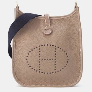 Hermes Etoupe/Blue Indigo Taurillon Clemence Evelyne Amazon TPM Bag, Tote Handbags - Luxury Closet