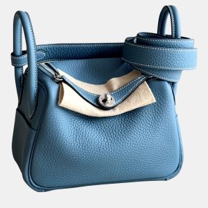 Hermes Blue Leather Mini Lindy 19 Crossbody Bag, Shoulder Bags - Luxury Closet