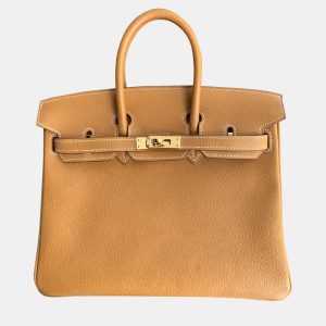 Hermes Birkin 25 Gold Peau Porc Leather Top Handle Bag, Tote Handbags - Luxury Closet