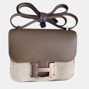 Hermes Etoupe Tadelakt Leather Constance 18 Shoulder Bag, Handbags - Luxury Closet