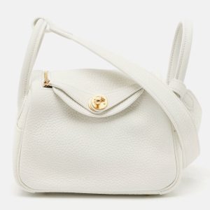 Herm&egrave;s Blanc Taurillon Clemence Leather Gold Finish Mini Lindy Bag, Shoulder Bags - Luxury Closet catalog