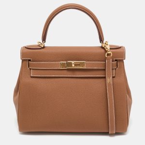 Hermès Gold Togo Leather Gold Finish Kelly Retourne 28 Bag, Satchels - Luxury Closet