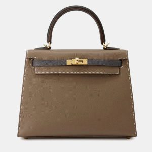 Hermes Tricolor Etoupe/Black/Ardoise Epsom Kelly Sellier 25 Top Handle Bag, Satchels - Luxury Closet catalog