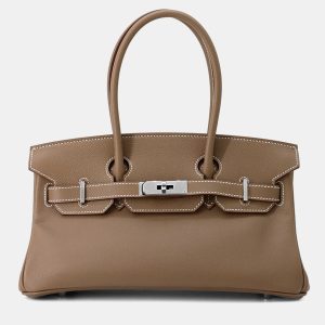 Hermes Shoulder Birkin Etoupe Evercolor Leather Shoulder Bag, Tote Handbags - Luxury Closet catalog