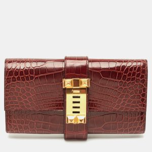 Herm&egrave;s Bourgogne Alligator Medor Clutch, Clutches & Special Occasion Bags - Luxury Closet