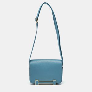 Hermes Bleu Jean Chevre Mysore Leather Gold Finish Geta Bag, Shoulder Bags - Luxury Closet