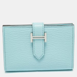 Herm&egrave;s Bleu Zephyr Chevre Leather Bearn Card Holder, Wallets & Money Clips - Luxury Closet catalog