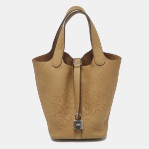 Herm&egrave;s Biscuit Taurillon Clemence Leather Picotin Lock 18 Bag, Tote Handbags - Luxury Closet catalog