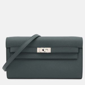Hermes Kelly Long To Go Vert Mangrove Epsom Leather Clutch Bag, Satchels - Luxury Closet catalog
