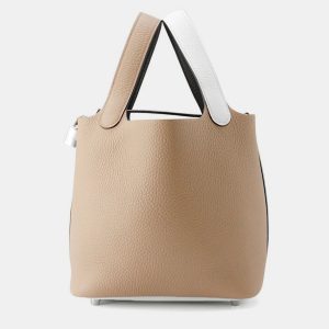 Hermes Picotin Lock 18 Casaque Beige Marfa, New White & Macassar Taurillon Clemence Leather Bag, Tote Handbags - Luxury Closet catalog