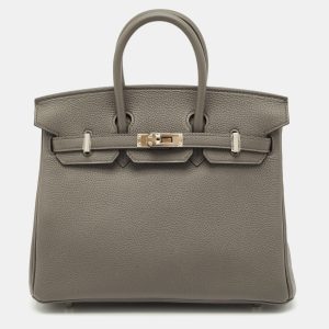 Herm&egrave;s Etain Togo Leather Palladium Finish Birkin Sellier 25 Bag, Tote Handbags - Luxury Closet