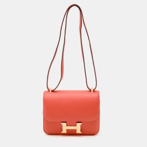 Herm&egrave;s Rose Jaipur Epsom Leather Gold Finish Constance 18 Mini Bag, Handbags - Luxury Closet