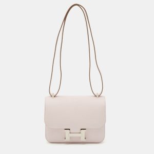 Herm&egrave;s Mauve Pale Chevre Leather Palladium Finish Constance 18 Mini Bag, Handbags - Luxury Closet catalog