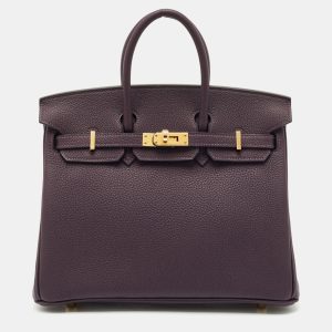 Herm&egrave;s Raisin Togo Leather Gold Finish Birkin 25 Bag, Tote Handbags - Luxury Closet catalog
