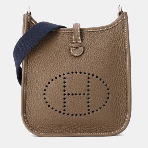 HERMES Evelyne Long Etoupe/Blue Nuit Taurillon Clemence TPM, Tote Handbags - Luxury Closet catalog