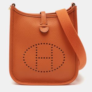 Hermes Orange Taurillon Clemence Leather Evelyne TPM Bag, Shoulder Bags - Luxury Closet