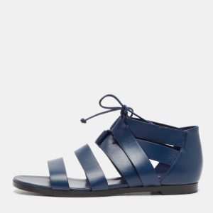 Hermes Navy Blue Leather Gladiator Flat Sandals Size 38.5, Sandals - Luxury Closet catalog