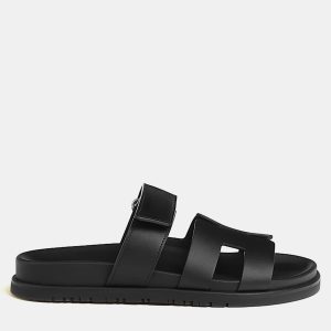 Hermes Chypre Sandal Size 37.5 Noir Calfskin, Sandals - Luxury Closet