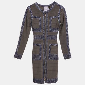 Herve Leger Grey/Blue Beaded Knit Bandage Keslyn Dress XS, Dresses - Luxury Closet