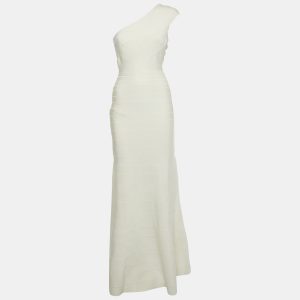 Herve Leger Cream Knit One-Shoulder Elena Bandage Maxi Dress M, Dresses - Luxury Closet catalog