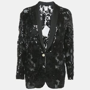 INGIE Paris Black Sequin Embellished Tulle Single Breasted Blazer M, Coats & Jackets - Luxury Closet catalog