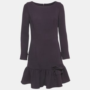INGIE Paris Purple Crepe Wool Flounce Mini Dress XS, Dresses - Luxury Closet