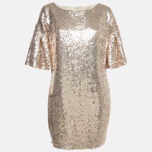 INGIE Paris Copper Gold Sequin Flared Sleeve Mini Dress M, Dresses - Luxury Closet
