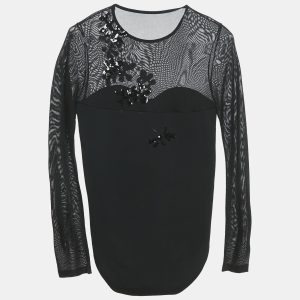 INGIE Paris Black Sequin Embroidered Jersey Bodysuit XL, Shirts & Tops - Luxury Closet