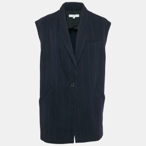 IRO Navy Blue Pinstripe Wool Blend Sleeveless Oversized Coat M, Coats & Jackets - Luxury Closet catalog