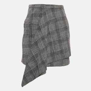 Isabel Marant Black Plaid Pattern Cotton Blend Asymmetric Mini Skirt S, Skirts - Luxury Closet catalog