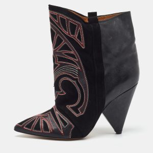 Isabel Marant Black Embroidered Suede and Leather Betty Ankle Boots Size 38, Boots - Luxury Closet catalog