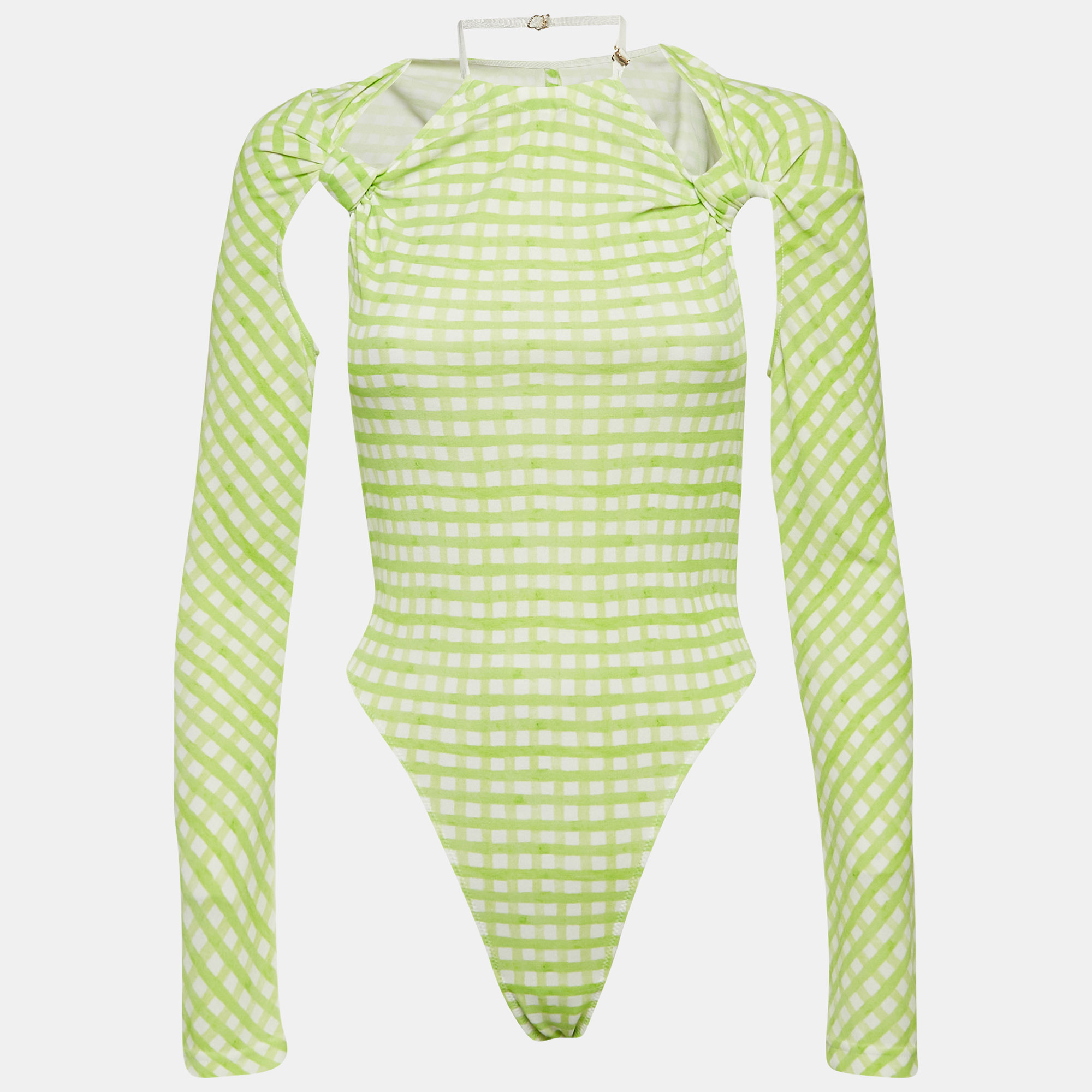 Jacquemus Green Checks Jersey Le Body Nodi Bodysuit M, Shirts & Tops - Luxury Closet - Image 2