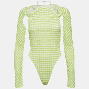 Jacquemus Green Checks Jersey Le Body Nodi Bodysuit M, Shirts & Tops - Luxury Closet