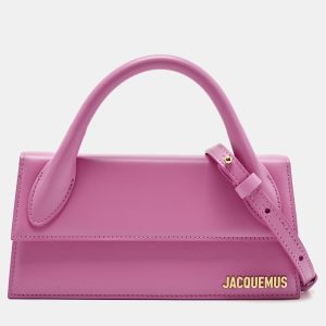 Jacquemus Neon Pink Leather Long Le Chiquito Top Handle Bag, Satchels - Luxury Closet catalog