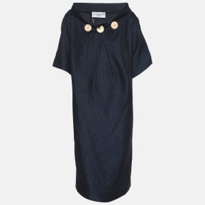 James Lakeland Navy Blue Jacquard Button Waffle Mini Dress XXL, Dresses - Luxury Closet