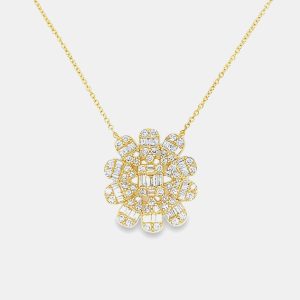 14K Yellow Gold Diamond Flower Pendant Necklace (0.75 ctw), Necklaces - Luxury Closet