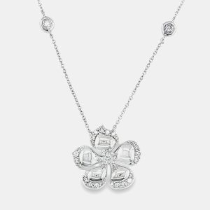 14K White Gold Lucky Floral Diamond Pendant Necklace (0.40ctw), Necklaces - Luxury Closet