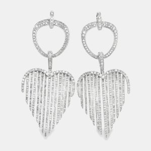 14K White Gold Heart Breaker Diamond Dangle Earring (4.30ctw), Earrings - Luxury Closet