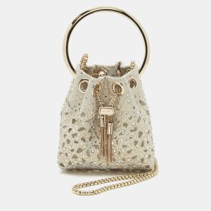 Jimmy Choo Gold/Blue Suede Crystal Embellished Micro Bon Bon Bucket Bag, Handbags - Luxury Closet catalog