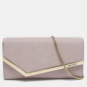 Jimmy Choo Pink Coarse Glitter Emmie Chain Clutch, Clutches & Special Occasion Bags - Luxury Closet catalog