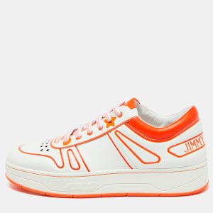 Jimmy Choo White/Neon Orange Leather Hawaii/F Sneakers Size 38, Athletic Shoes & Sneakers - Luxury Closet