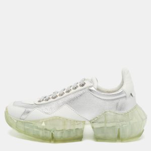 Jimmy Choo Silver/White Leather Diamond Lace Up Sneakers Size 35, Athletic Shoes & Sneakers - Luxury Closet