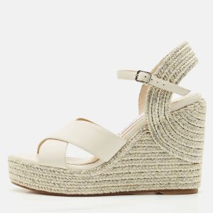 Jimmy Choo White/Gold Leather Dellena Wedge Sandals Size 36, Sandals - Luxury Closet catalog