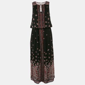Joie Black/Multicolor Printed Silk Sleeveless Maxi Dress M, Dresses - Luxury Closet