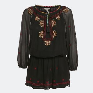 Joie Black Embroidered Silk Crepe Geromine Mini Dress XS, Dresses - Luxury Closet