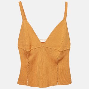 Jonathan Simkhai Brown Rib Knit Cut-Out Detail Crop Top L, Shirts & Tops - Luxury Closet