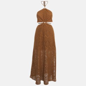 Jonathan Simkhai Brown Crochet Cut-Out Maxi Dress M, Dresses - Luxury Closet