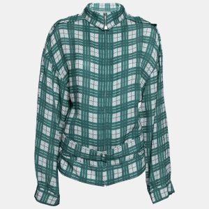Joseph Green Check Silk Lightweight Belted Jacket L, Coats & Jackets - Luxury Closet