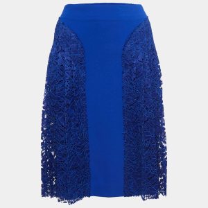Joseph Blue Crepe & Lace Trim Detail Pleated Short Skirt M, Skirts - Luxury Closet