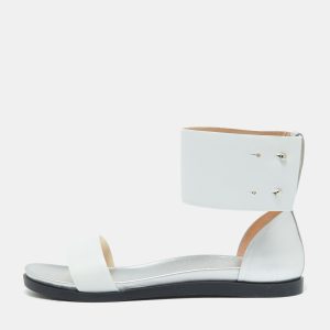 Joseph White/Silver Leather Ankle Strap Flat Sandals Size 40, Sandals - Luxury Closet catalog